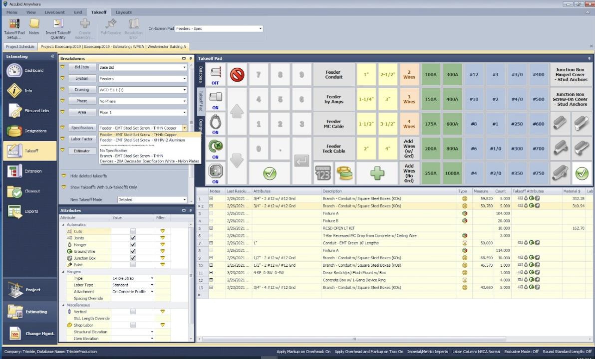 screenshot of Trimble Accubid Anywhere